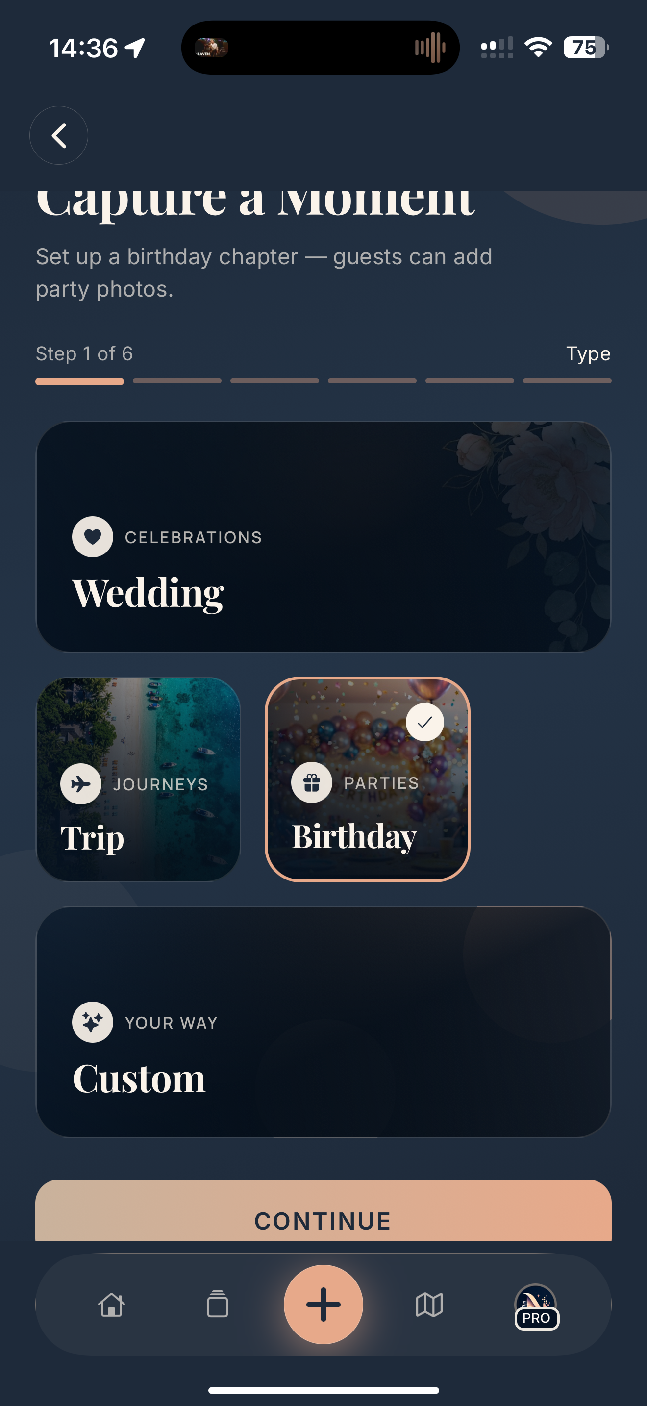 Start a chapter - choose a type in Nostelia