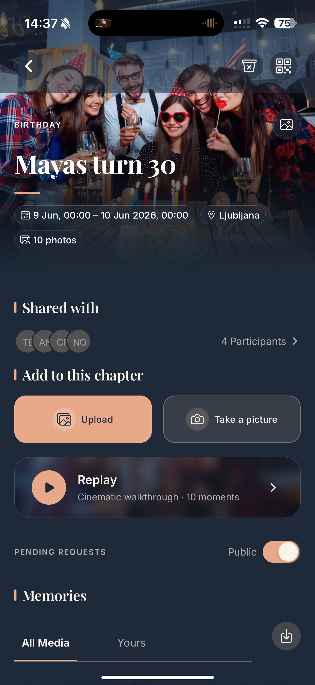 Nostelia chapter with live memory wall and Replay
